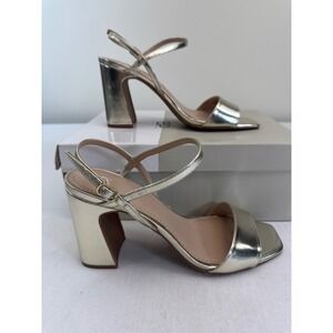 BP Larrissa Sandals Womens 9M Gold Metallic Block Heel Square Toe Glam  Formal